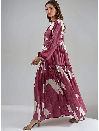 Vestido largo de viscosa con manga larga estampado hiccup