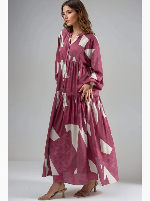 Vestido largo de viscosa con manga larga estampado hiccup - Kiabi Vestido largo de viscosa con manga larga estampado hiccup - Kiabi