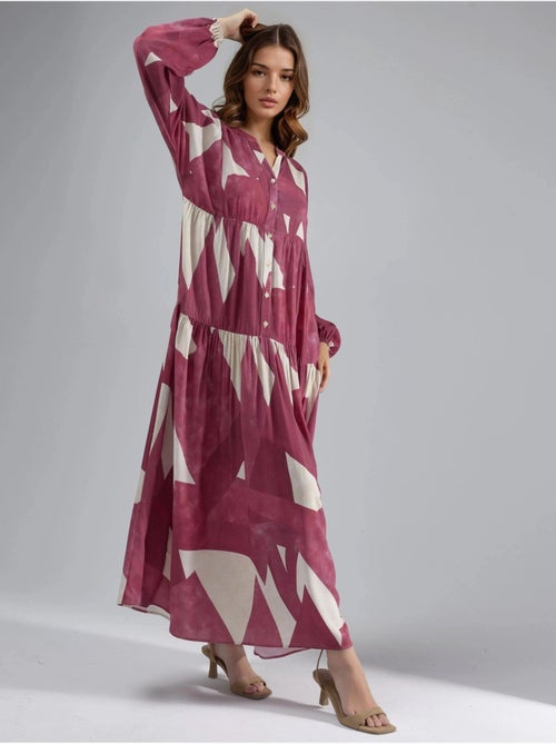 Vestido largo de viscosa con manga larga estampado hiccup - Kiabi Vestido largo de viscosa con manga larga estampado hiccup - Kiabi