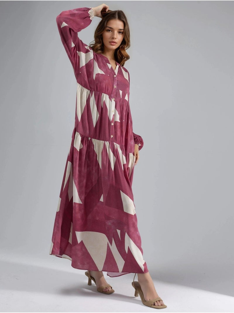 Vestido largo de viscosa con manga larga estampado hiccup Rojo - Kiabi