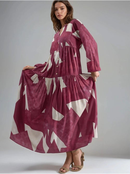 Vestido largo de viscosa con manga larga estampado hiccup - Kiabi Vestido largo de viscosa con manga larga estampado hiccup - Kiabi