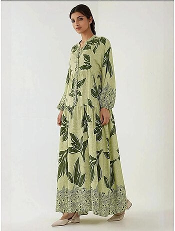Vestido largo de viscosa con manga larga estampado hiccup