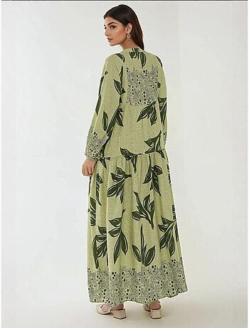 Vestido largo de viscosa con manga larga estampado hiccup
