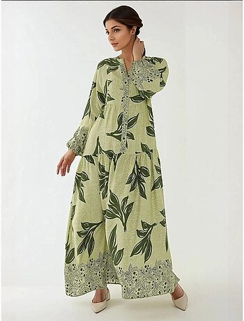 Vestido largo de viscosa con manga larga estampado hiccup