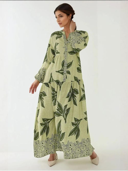 Vestido largo de viscosa con manga larga estampado hiccup - Kiabi Vestido largo de viscosa con manga larga estampado hiccup - Kiabi