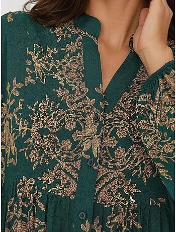 Vestido largo de viscosa con manga larga estampado hiccup