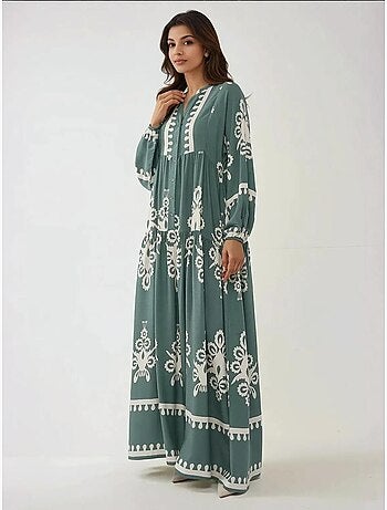 Vestido largo de viscosa con manga larga estampado hiccup