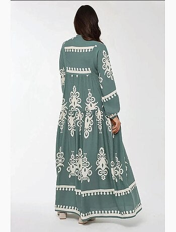 Vestido largo de viscosa con manga larga estampado hiccup
