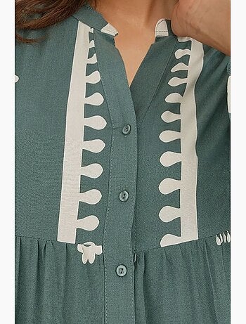 Vestido largo de viscosa con manga larga estampado hiccup