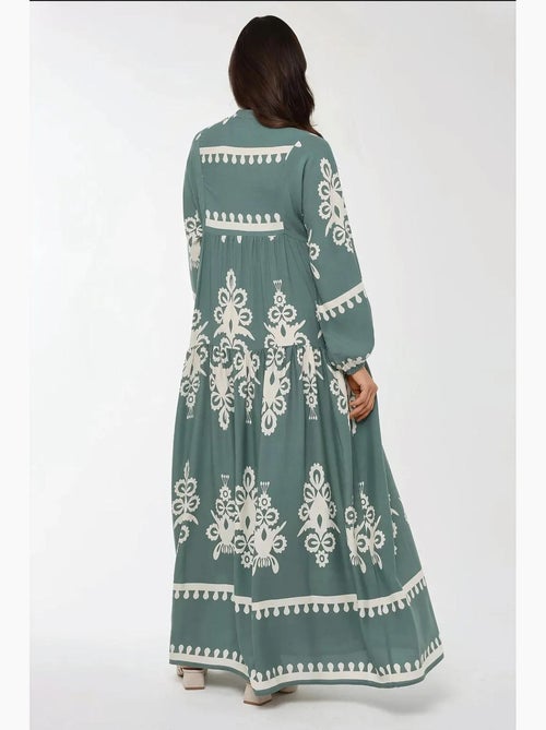 Vestido largo de viscosa con manga larga estampado hiccup - Kiabi Vestido largo de viscosa con manga larga estampado hiccup - Kiabi