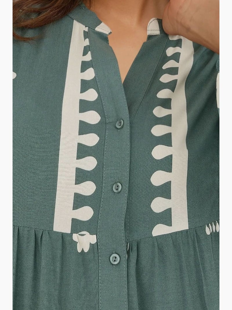 Vestido largo de viscosa con manga larga estampado hiccup Verde pastel - Kiabi