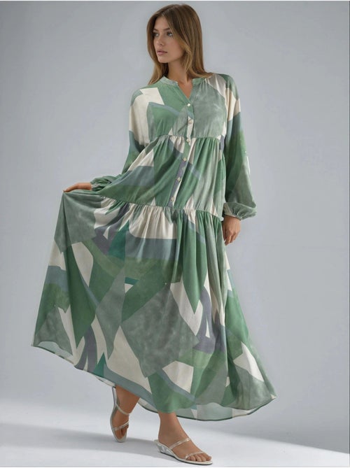 Vestido largo de viscosa con manga larga estampado hiccup - Kiabi Vestido largo de viscosa con manga larga estampado hiccup - Kiabi