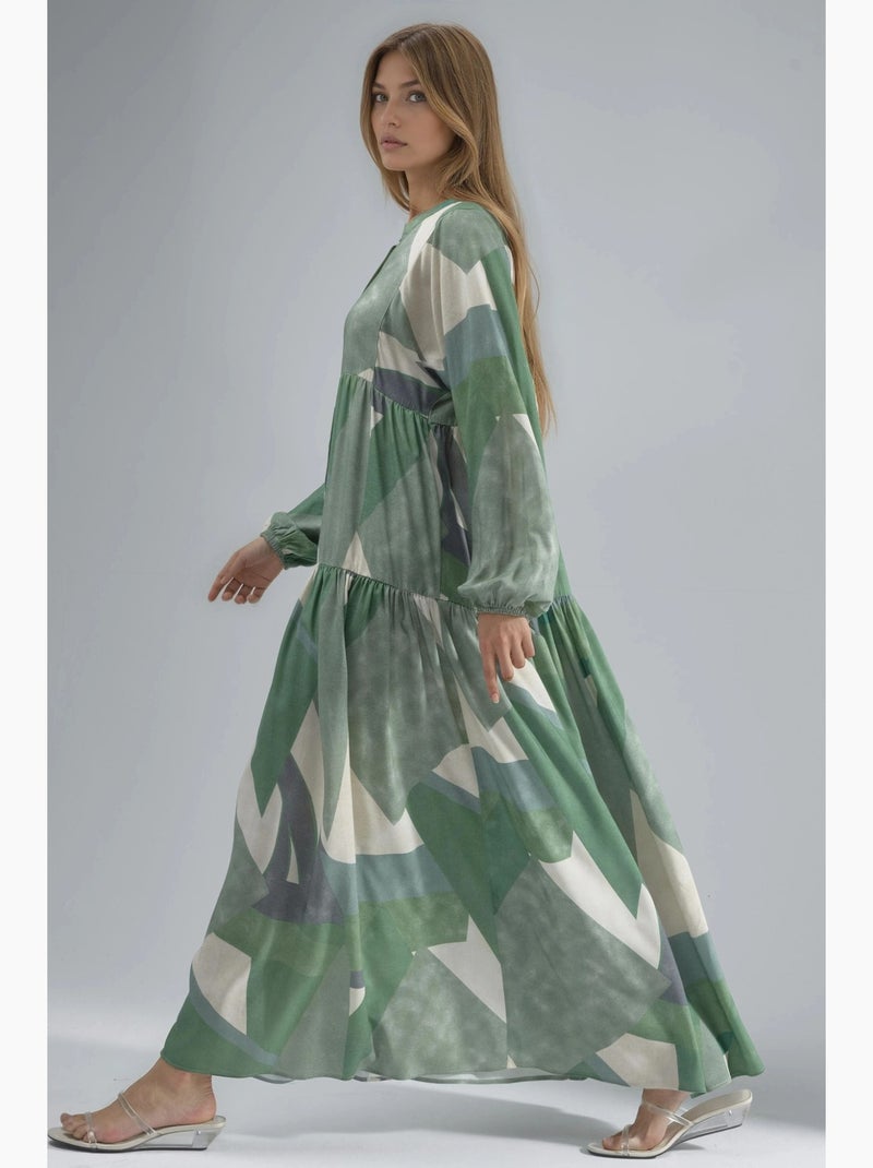 Vestido largo de viscosa con manga larga estampado hiccup Verde pastel - Kiabi