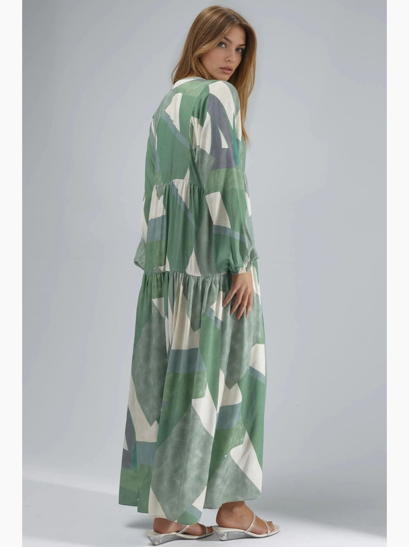 Vestido largo de viscosa con manga larga estampado hiccup Verde pastel - Kiabi