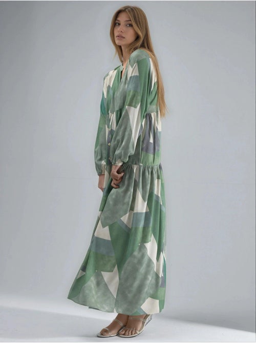 Vestido largo de viscosa con manga larga estampado hiccup - Kiabi Vestido largo de viscosa con manga larga estampado hiccup - Kiabi