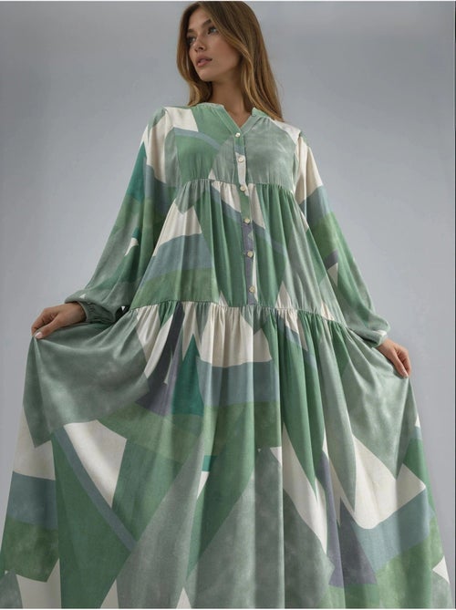 Vestido largo de viscosa con manga larga estampado hiccup - Kiabi Vestido largo de viscosa con manga larga estampado hiccup - Kiabi