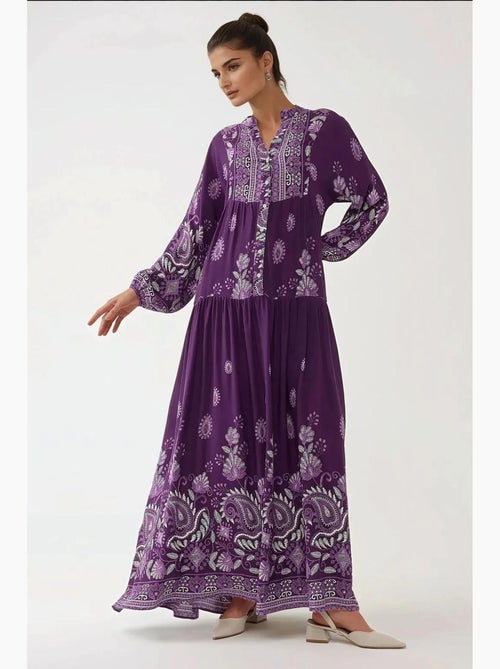 Vestido largo de viscosa con manga larga estampado hiccup - Kiabi Vestido largo de viscosa con manga larga estampado hiccup - Kiabi