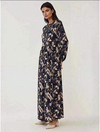 Vestido largo de viscosa con manga larga y estampado floral hiccup