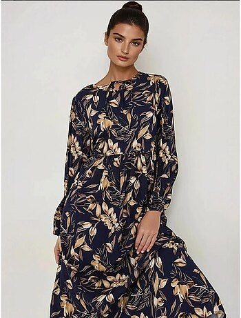 Vestido largo de viscosa con manga larga y estampado floral hiccup