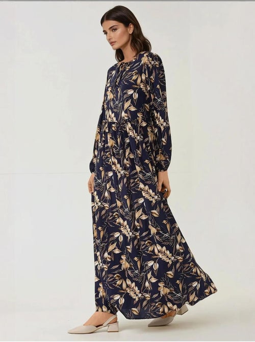 Vestido largo de viscosa con manga larga y estampado floral hiccup - Kiabi Vestido largo de viscosa con manga larga y estampado floral hiccup - Kiabi