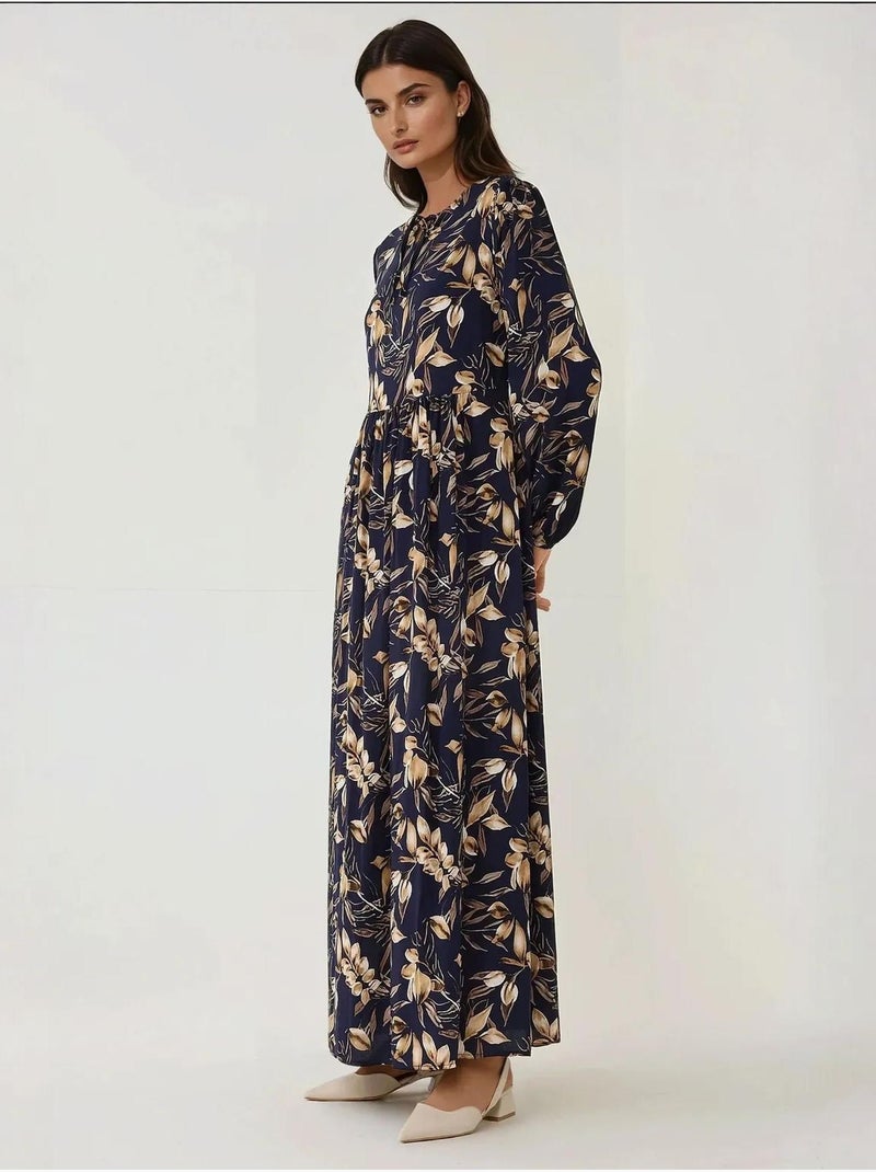 Vestido largo de viscosa con manga larga y estampado floral hiccup Azul - Kiabi