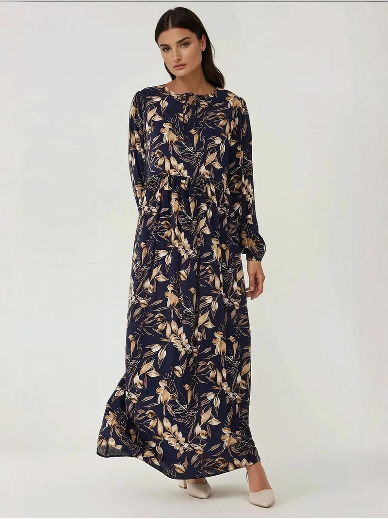 Vestido largo de viscosa con manga larga y estampado floral hiccup Azul - Kiabi