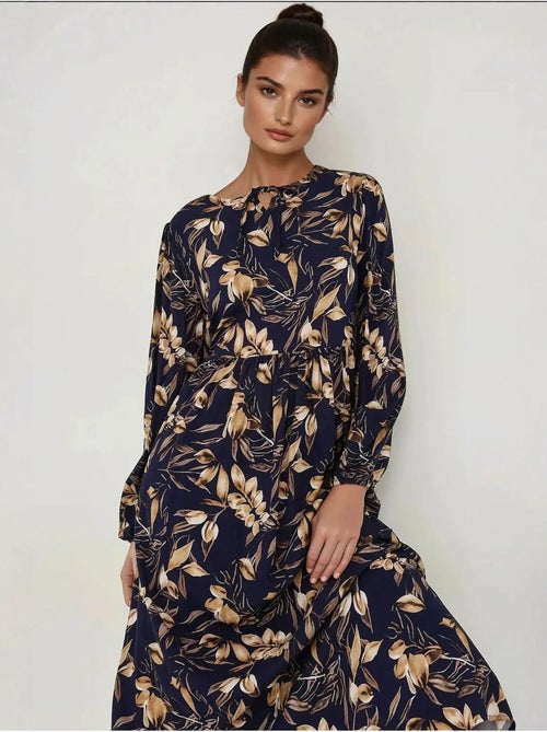 Vestido largo de viscosa con manga larga y estampado floral hiccup - Kiabi Vestido largo de viscosa con manga larga y estampado floral hiccup - Kiabi