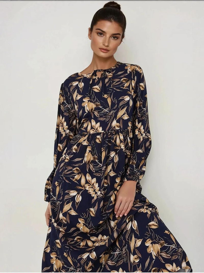 Vestido largo de viscosa con manga larga y estampado floral hiccup Azul - Kiabi