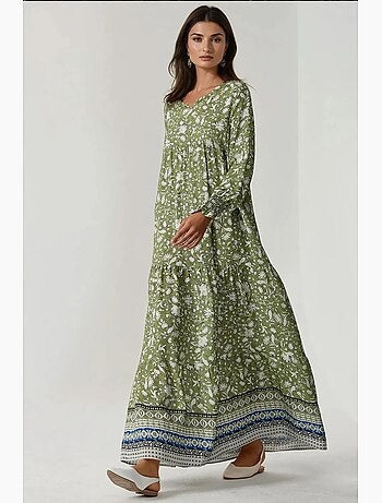 Vestido largo de viscosa estampada con cuello redondo hiccup