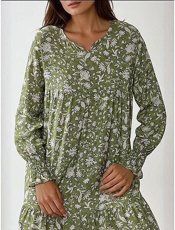 Vestido largo de viscosa estampada con cuello redondo hiccup