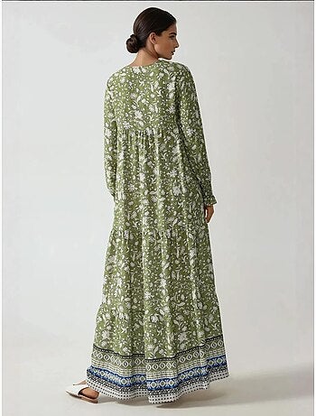 Vestido largo de viscosa estampada con cuello redondo hiccup