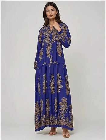 Vestido largo de viscosa estampado con cuello camisero hiccup