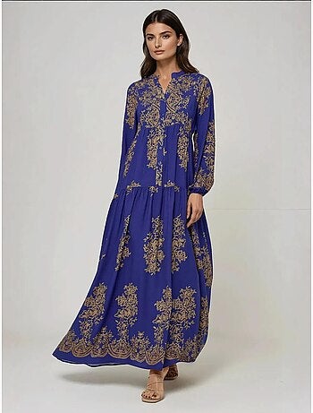 Vestido largo de viscosa estampado con cuello camisero hiccup