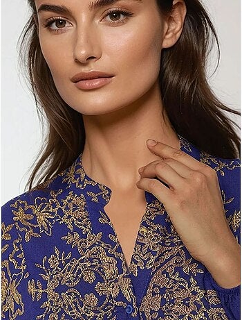 Vestido largo de viscosa estampado con cuello camisero hiccup