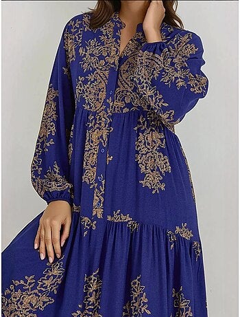Vestido largo de viscosa estampado con cuello camisero hiccup