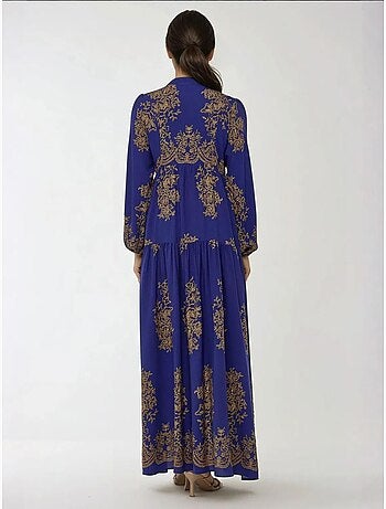 Vestido largo de viscosa estampado con cuello camisero hiccup
