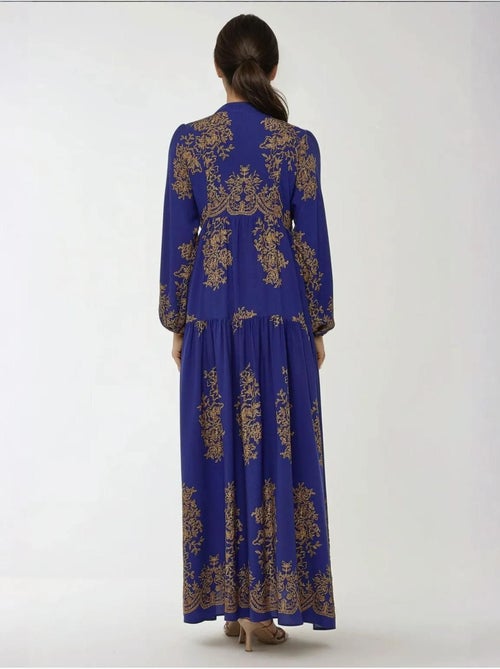 Vestido largo de viscosa estampado con cuello camisero hiccup - Kiabi Vestido largo de viscosa estampado con cuello camisero hiccup - Kiabi