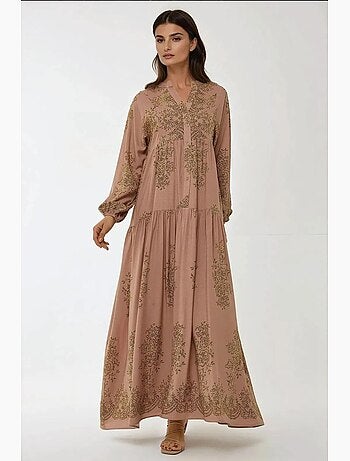 Vestido largo de viscosa estampado con cuello camisero hiccup
