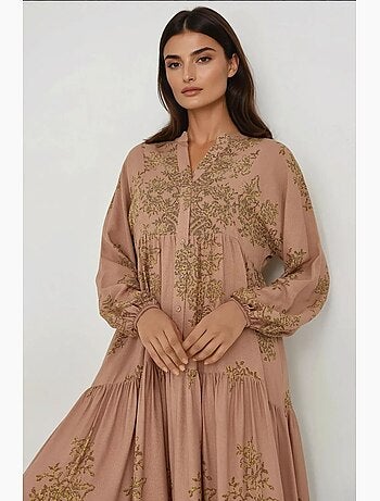 Vestido largo de viscosa estampado con cuello camisero hiccup