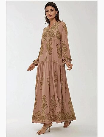 Vestido largo de viscosa estampado con cuello camisero hiccup