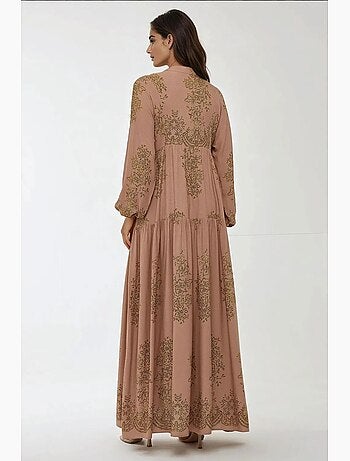 Vestido largo de viscosa estampado con cuello camisero hiccup