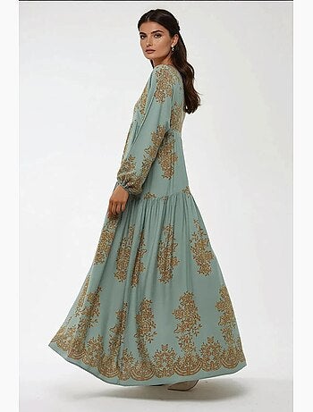 Vestido largo de viscosa estampado con cuello camisero hiccup