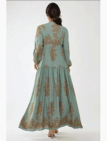 Vestido largo de viscosa estampado con cuello camisero hiccup