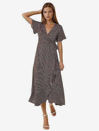 Vestido largo de viscosa estampado con cuello en v hiccup