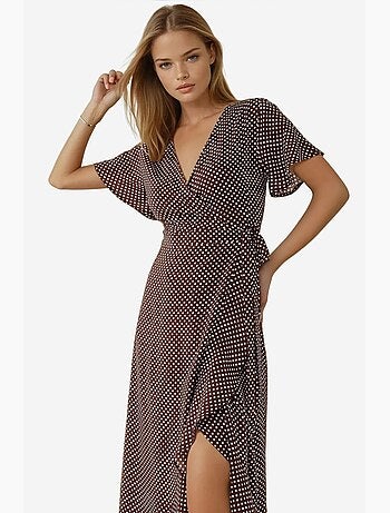 Vestido largo de viscosa estampado con cuello en v hiccup