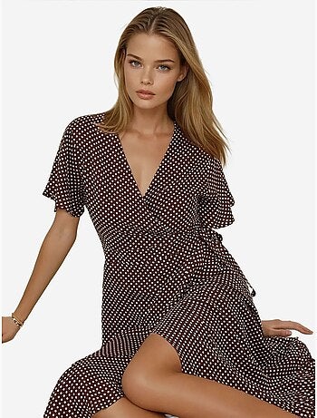Vestido largo de viscosa estampado con cuello en v hiccup
