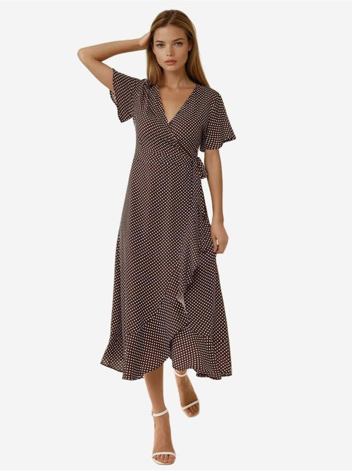 Vestido largo de viscosa estampado con cuello en v hiccup - Kiabi Vestido largo de viscosa estampado con cuello en v hiccup - Kiabi