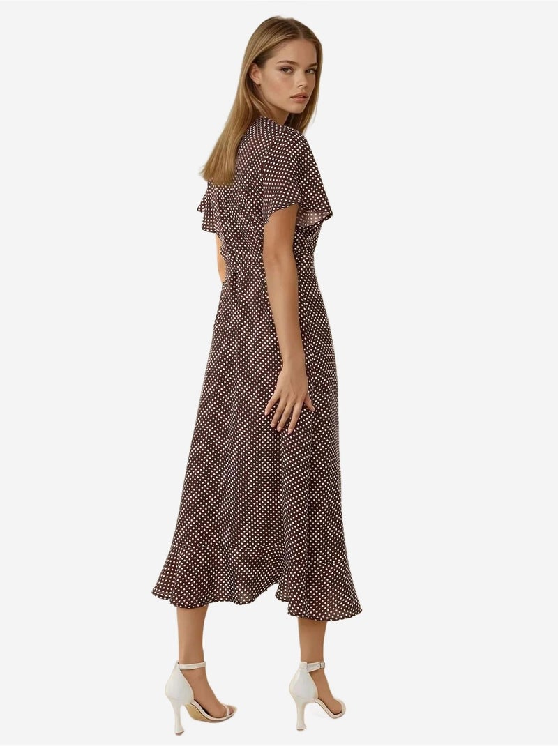 Vestido largo de viscosa estampado con cuello en v hiccup Rojo burdeos - Kiabi
