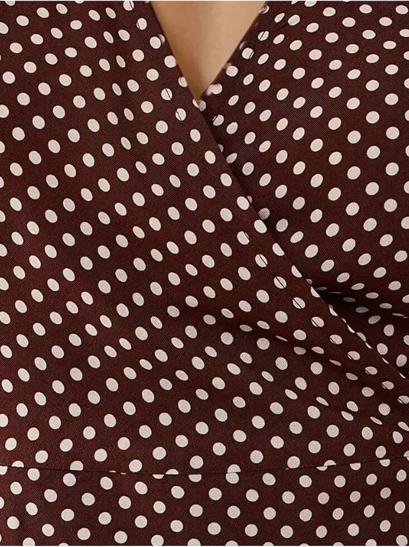 Vestido largo de viscosa estampado con cuello en v hiccup Rojo burdeos - Kiabi