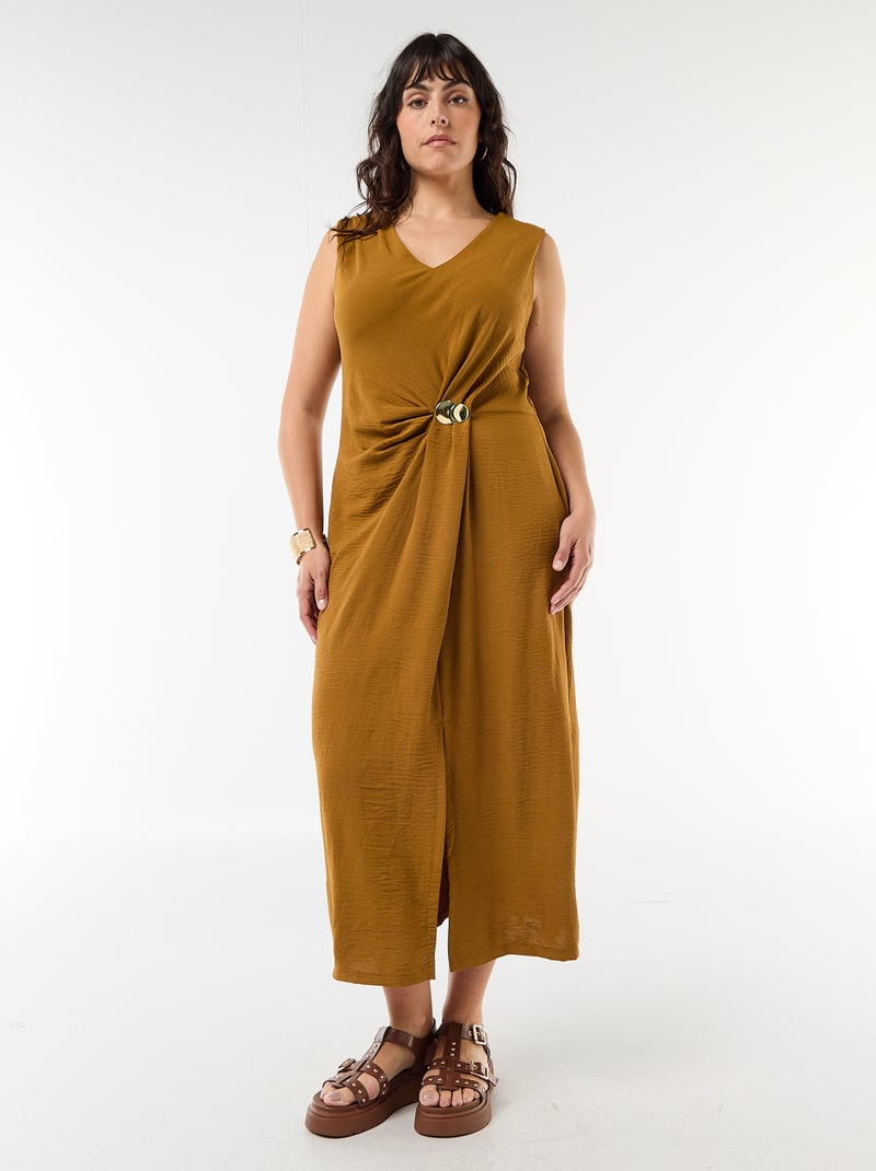 Vestido largo drapeado con bisutería Marron - Kiabi